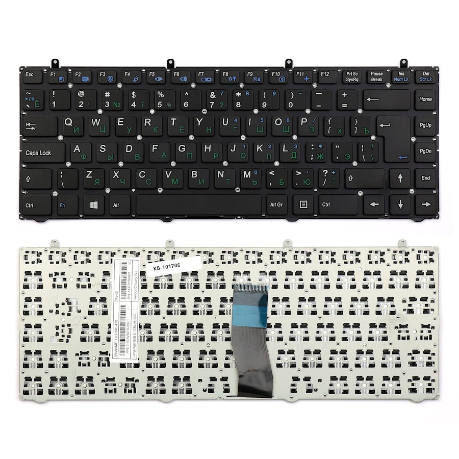 Клавиатура для ноутбука DNS Clevo W230, W230SD, W230SS, W230ST Series. Г-образный Enter. Черная, без рамки. PN: MP-12R76N0-430, 6-80-W5470-130-1.
