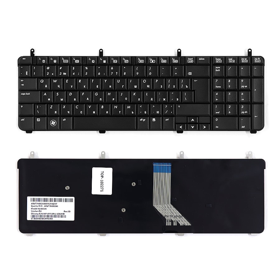 Клавиатура для ноутбука HP Pavilion DV7-2000, DV7-3000, DV7t-3000 Series. Г-образный Enter. Черная, без рамки. PN: NSK-H8W0R, NSK-H8Q0R.