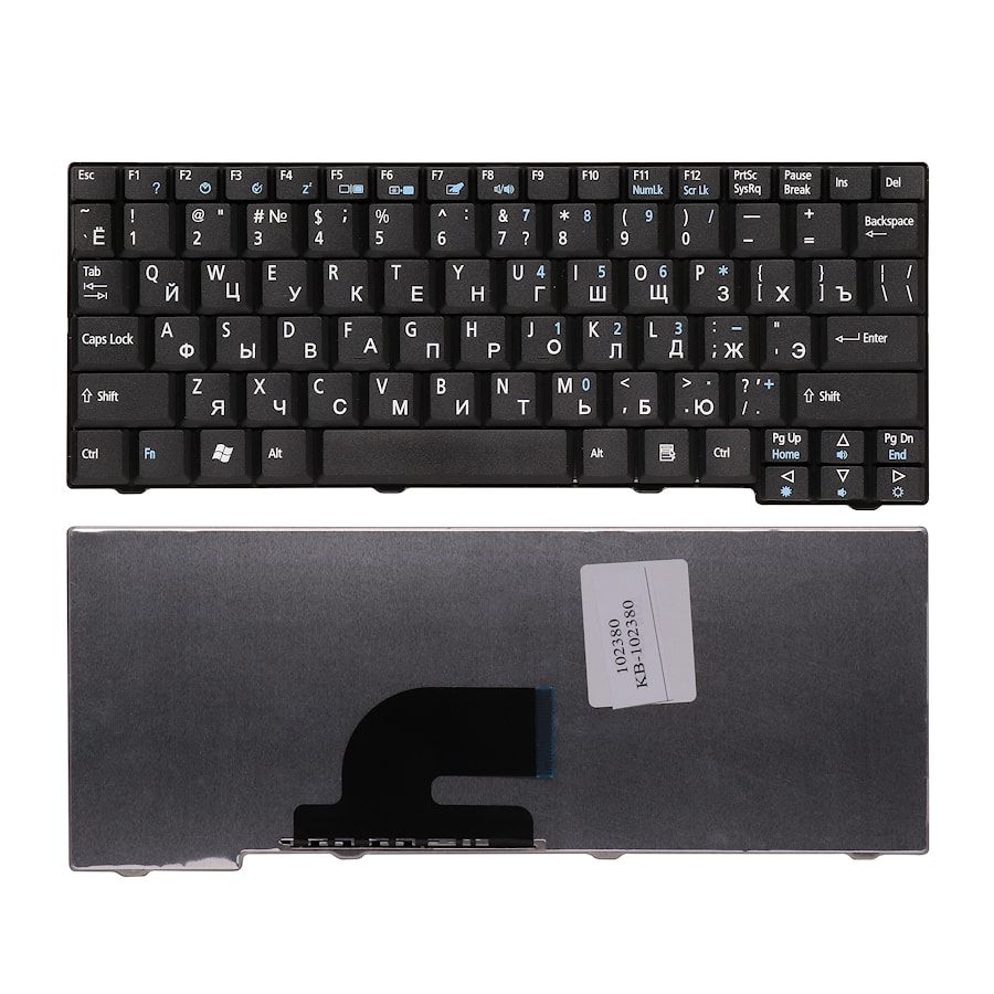 Клавиатура для ноутбука Acer Aspire One 531, A110, A150, D150, D210, ZG5 Series. Плоский Enter. Черная без рамки. PN: 9J.N9482.00R, KB.INT00.513.