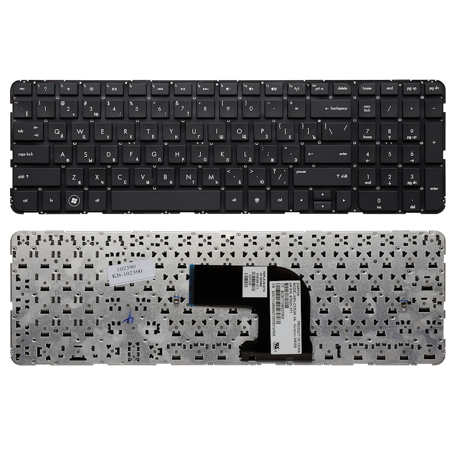 Клавиатура для ноутбука HP Pavilion DV6-7000, DV6-7100, DV6-7200, DV6-7300 Series. Плоский Enter. Черная, без рамки. PN: NSK-CK0UW, 9Z.N7YUW.00R.