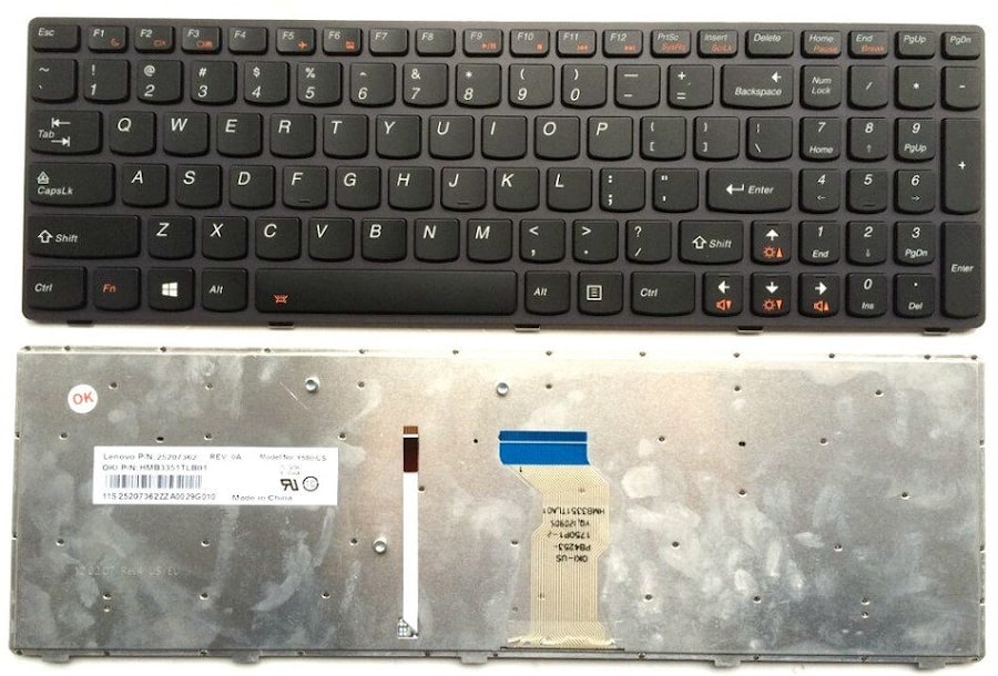 Клавиатура для ноутбука Lenovo IdeaPad Y580 Series. С подсветкой. PN: 25-207343, 25207343, T4B8-RU, NSK-B55BC 0R