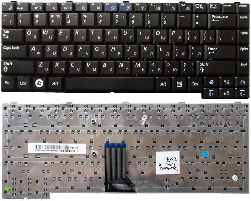 Клавиатура для ноутбука Samsung R510, R550, R60, R70 черная