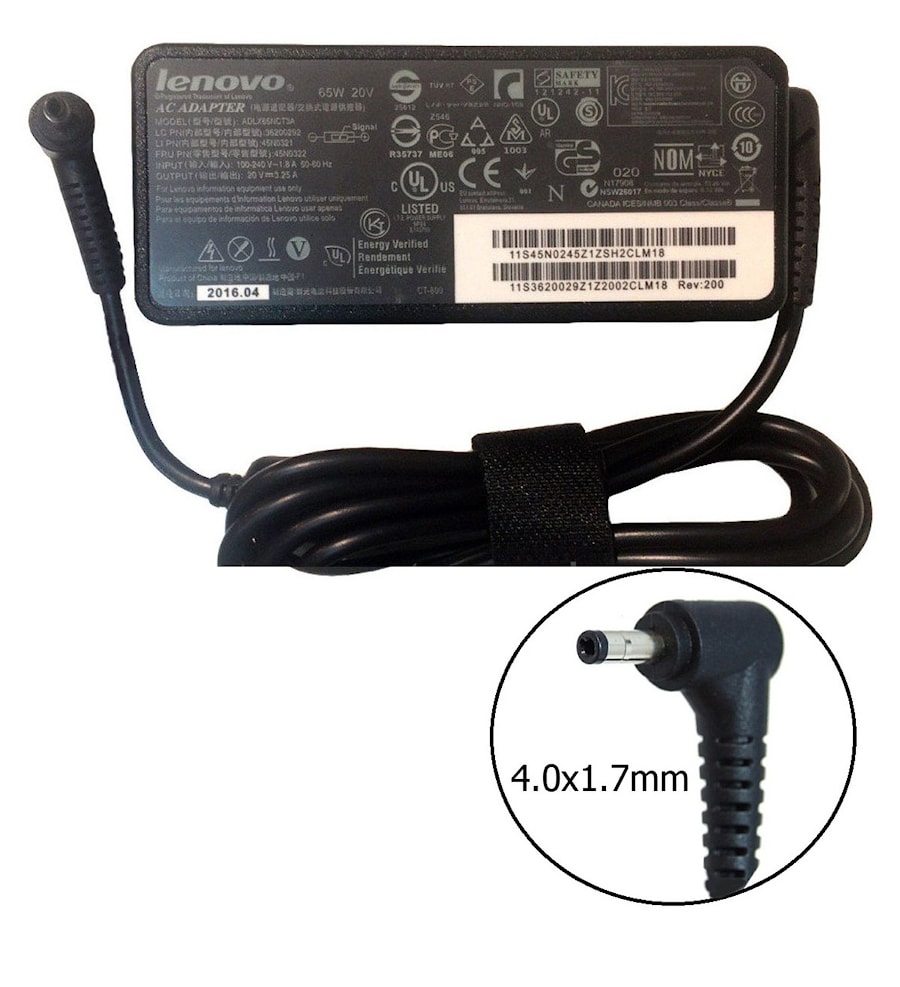 Блок питания (зарядное) Lenovo 20V, 3.25A, 4.0x1.7мм, 65W, без сетевого кабеля, ORG