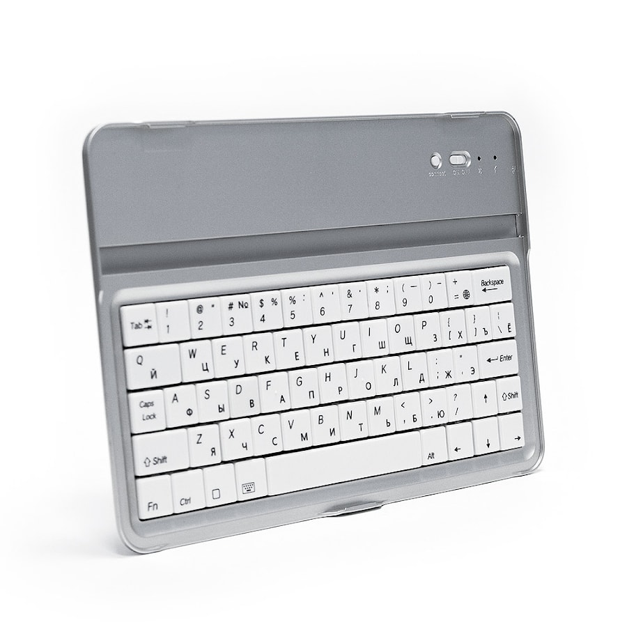 Беспроводная Bluetooth-клавиатура для Apple iPad Mini, iPod Touch и iPhone. Защита от влаги и пыли. До 55 часов непрерывной работы. Серебристая.