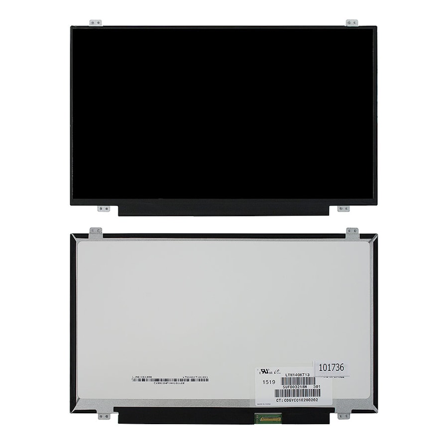 Матрица для ноутбука 14" 1600x900 HD+, 30 pin eDP, Slim, LED, TN, крепления сверху/снизу (уши), глянцевая. PN: LTN140KT13-301.