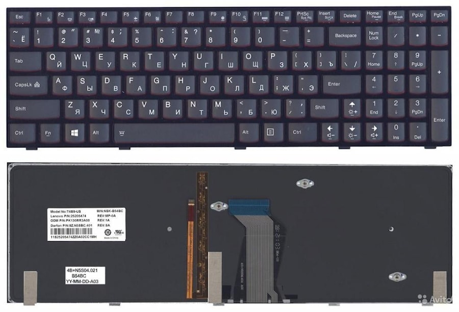 Клавиатура для ноутбука Lenovo IdeaPad Y500, Y510p, Y590 черная, с рамкой, с подсветкой