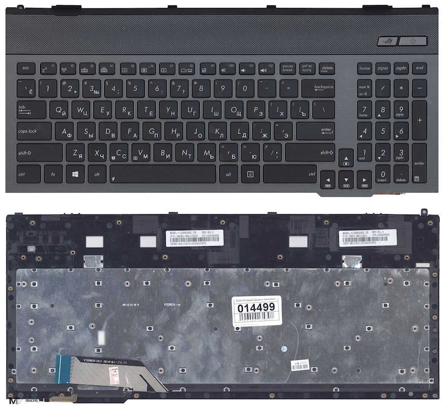Клавиатура для ноутбука Asus G55, G55V, G55VW, G57, G57V, G57VW черная, рамка серая, с подсветкой