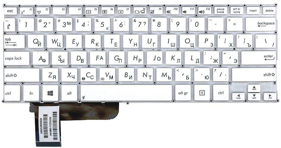Клавиатура для ноутбука Asus X201, X201E, X202, X202E, S200, S200E белая