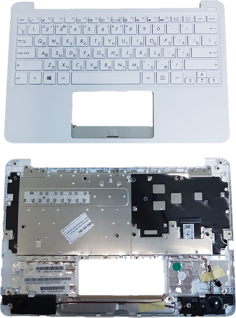 Клавиатура для ноутбука Asus X205TA-1A белая, с белой верхней панелью
