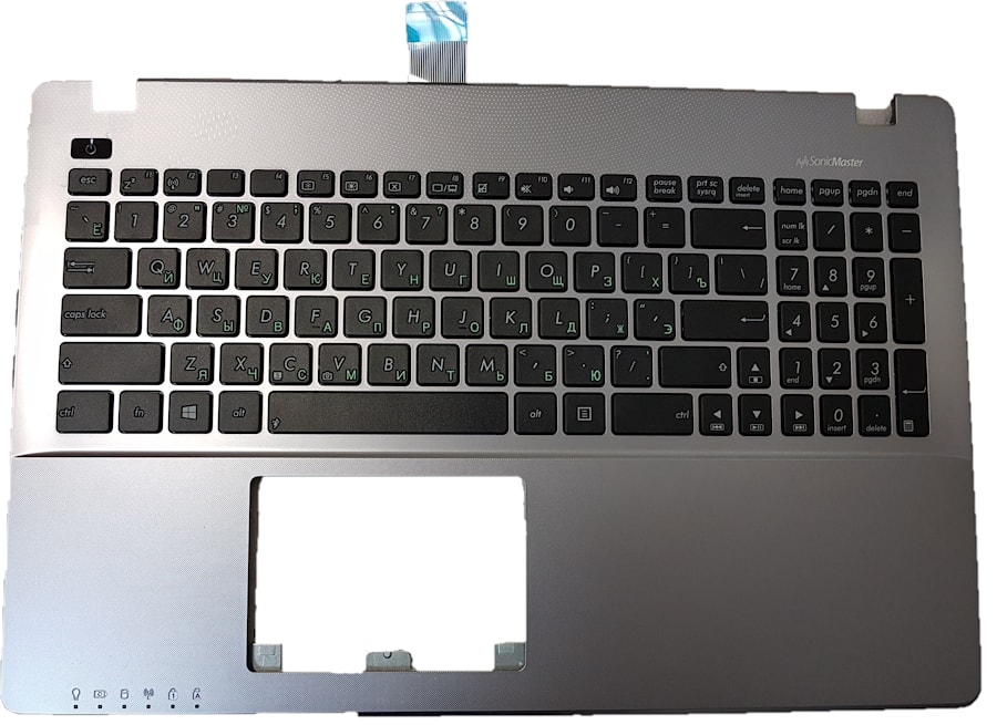 Клавиатура для ноутбука Asus X550, X550VA, X550EA, K550CC, F550CC, P550CA, R510C черная, с серой верхней панелью