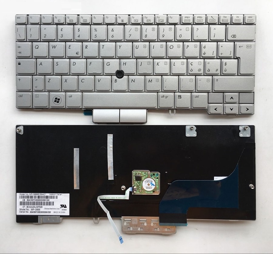 Клавиатура для ноутбука HP EliteBook 2730P, 2740P, 2760P серебряная, с поинтером