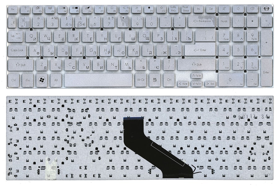 Клавиатура для ноутбука Packard Bell LS11, LS13, TS11, TS44, P5WS0, P7YS0, F4211/ Gateway NV55, NV75 серебряная