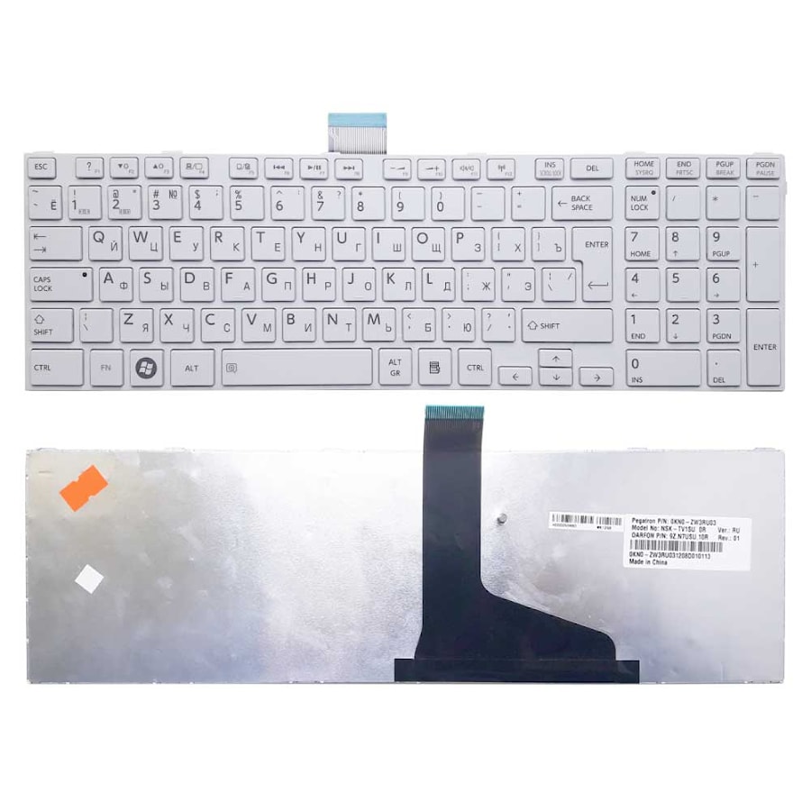 Клавиатура для ноутбука Toshiba Satellite C50, C70, C70D, C75, C75D, C850, C870, C875 белая