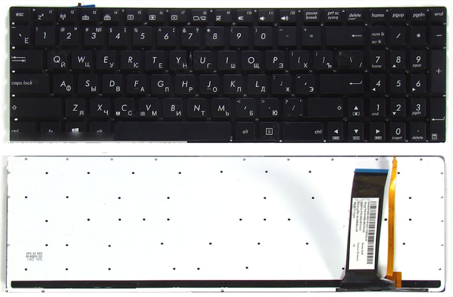 Клавиатура для ноутбука Asus N56DP, N56DY, N56VB, N76vz, N56VJ, N56VM, N56VZ, N76VB, Q550, Q550L, Q550LF, N550, N750 черная, без рамки, с подсветкой