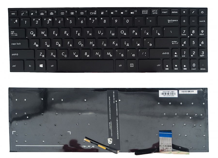 Клавиатура для ноутбука Asus N580VD черная, без рамки, с подсветкой