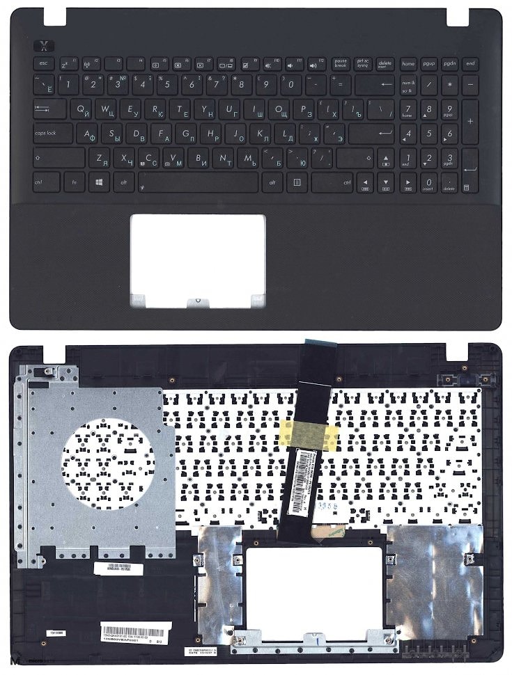 Клавиатура для ноутбука Asus X550, X550VA, X550EA, K550CC, F550CC, P550CA, R510C черная, с черной верхней панелью
