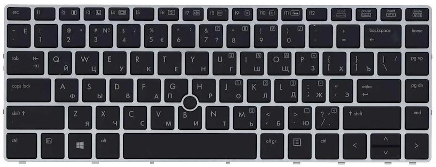 Клавиатура для ноутбука HP EliteBook Folio 9470M черная, рамка серебряная, с джойстиком, с подсветкой