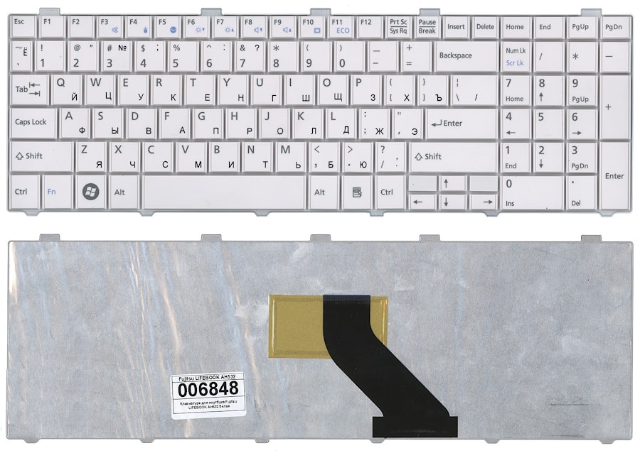 Клавиатура для ноутбука Fujitsu LIFEBOOK AH530, AH531, NH751 белая KBD-FU-13