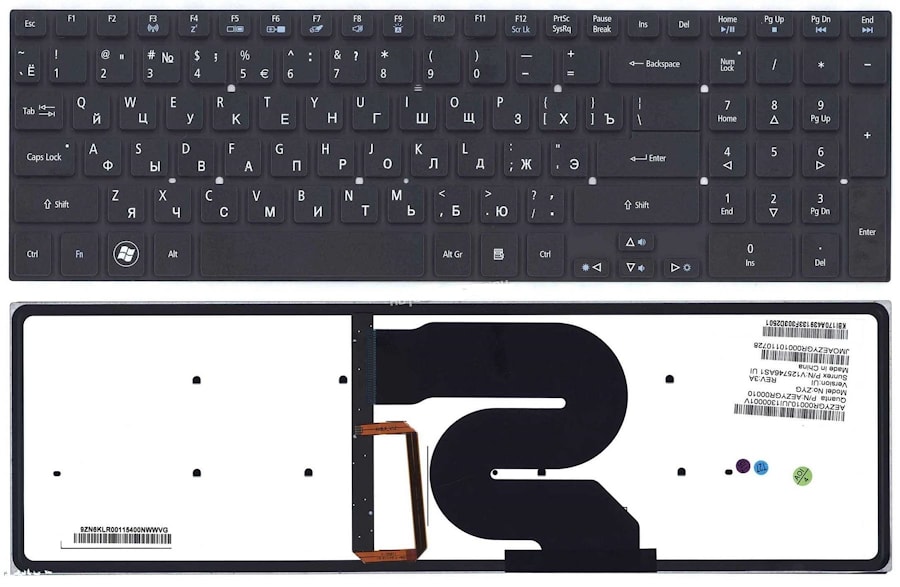Клавиатура для ноутбука Acer Aspire Ethos 5951, 8951, acer aspire 5951g, 8951g черная, с подсветкой