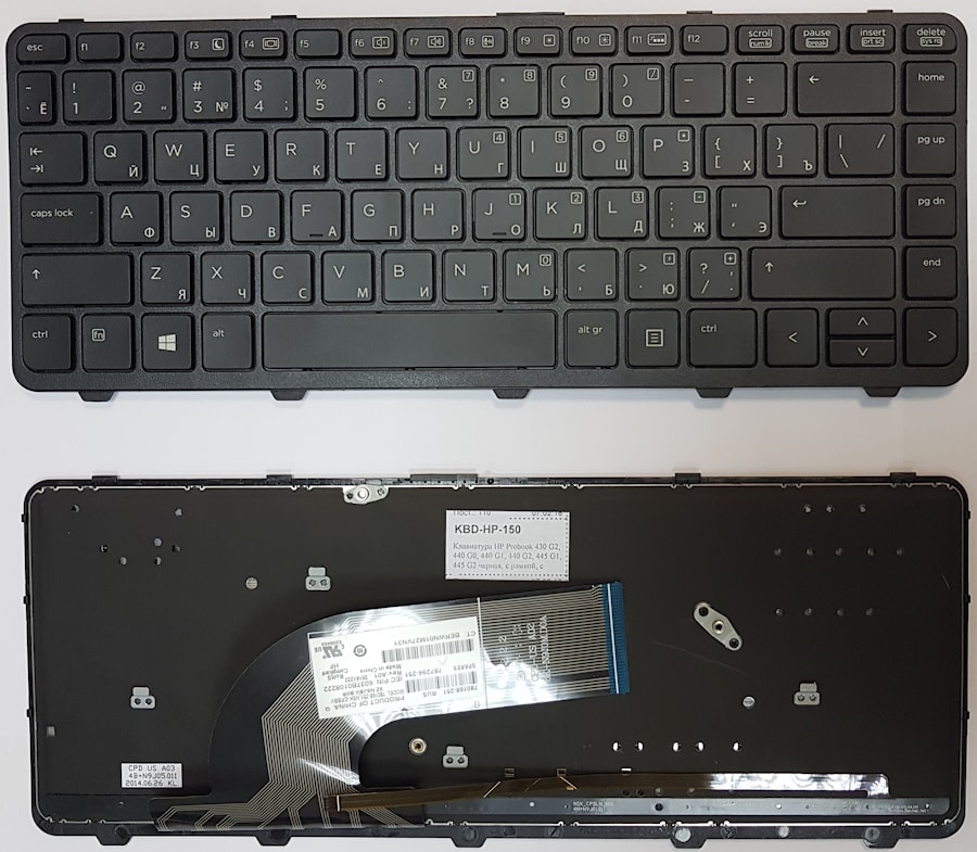 Клавиатура для ноутбука HP Probook 430 G2, 440 G0, 440 G1, 440 G2, 445 G1, 445 G2 черная, с рамкой, с подсветкой