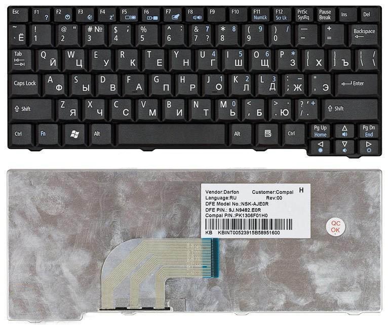 Клавиатура Acer Aspire One A110, A150, D250, ZG5 черная  