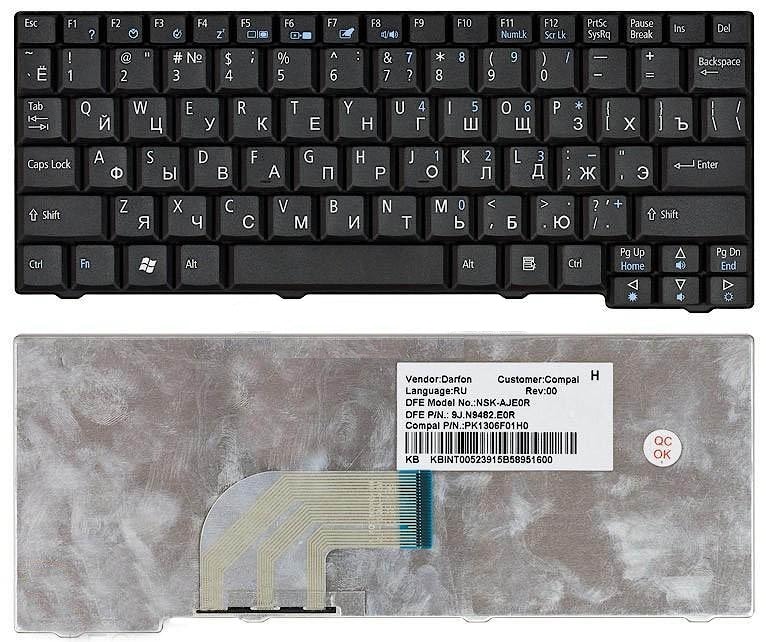 Клавиатура для ноутбука Acer Aspire One A110, A150, D250, ZG5 черная