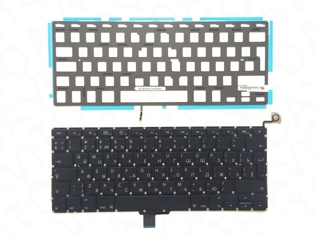 Клавиатура для ноутбука Apple MacBook A1278 черная, большой Enter, с подсветкой