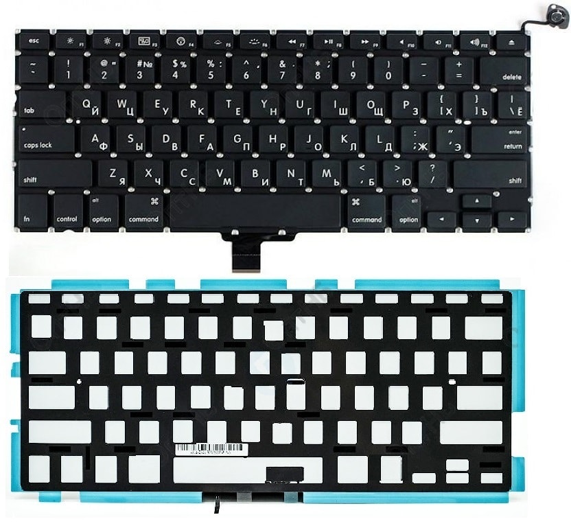 Клавиатура для ноутбука Apple MacBook A1278 черная, плоский Enter, с подсветкой