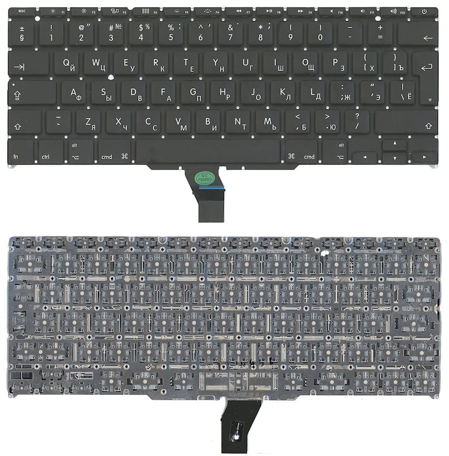 Клавиатура для ноутбука Apple MacBook A1370, A1465 черная, плоский Enter, с подсветкой