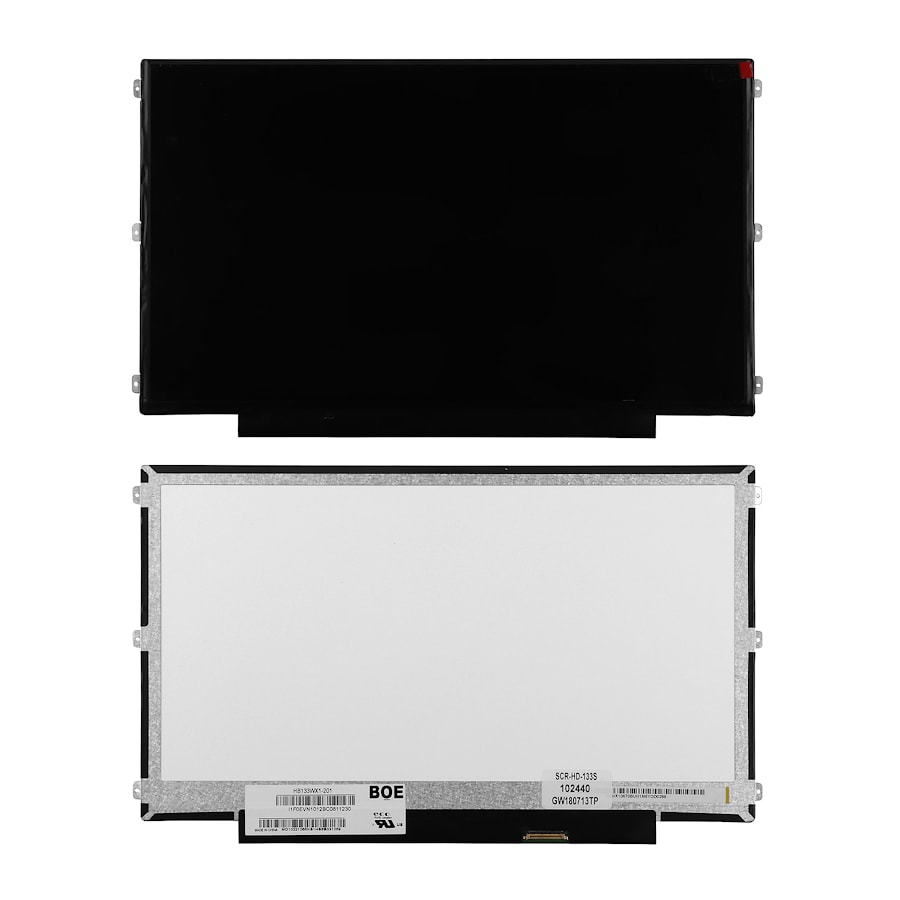 Матрица для ноутбука 13.3" 1366x768 HD, 30 pin eDP, Slim, LED, TN, крепления слева/справа (уши), матовая. PN: HB133WX1-201.