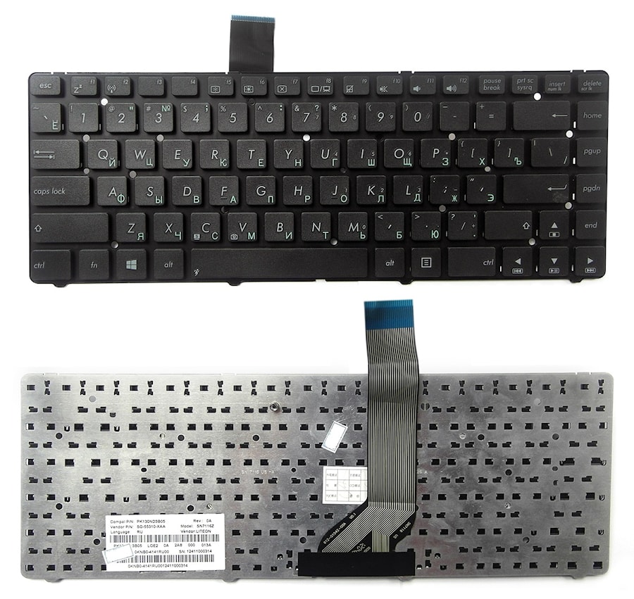 Клавиатура для ноутбука Asus A45, K45A, U44, A85, R400 черная, без рамки