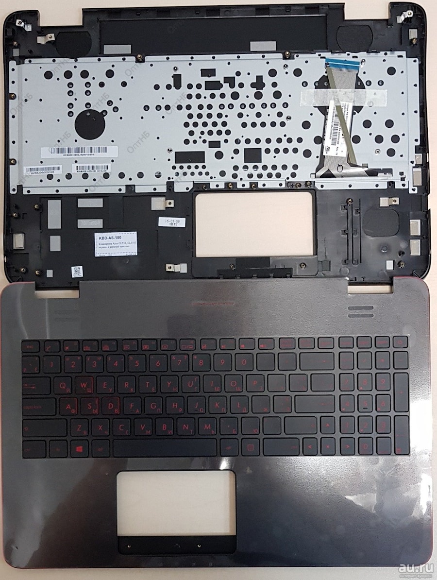 Клавиатура для ноутбука Asus GL551, GL551J черная, верхняя панель в сборе, (С разбора: царапины, потертости)