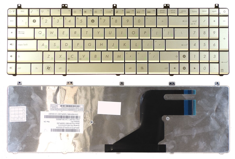 Клавиатура для ноутбука Asus N55, N55S серебряная