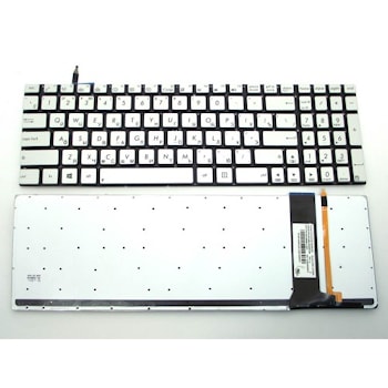 Клавиатура ноутбука Asus N550, G550, G750, N750 серебряная, без рамки, с подсветкой