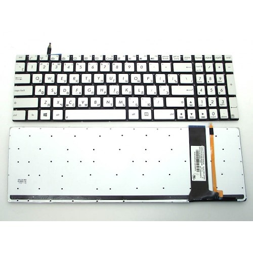 Клавиатура для ноутбука Asus N56DP, N56DY, N56VB, N76vz, N56VJ, N56VM, N56VZ N76VB, Q550, Q550L Q550LF, N550, N750 серебряная, без рамки, с подсветкой