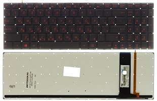Клавиатура для ноутбука Asus N56DP, N56DY, N56VB, N76vz, N56VJ, N56VM, N56VZ, N76VB, Q550, N550, N750 черная, кнопки красные, с подсветкой