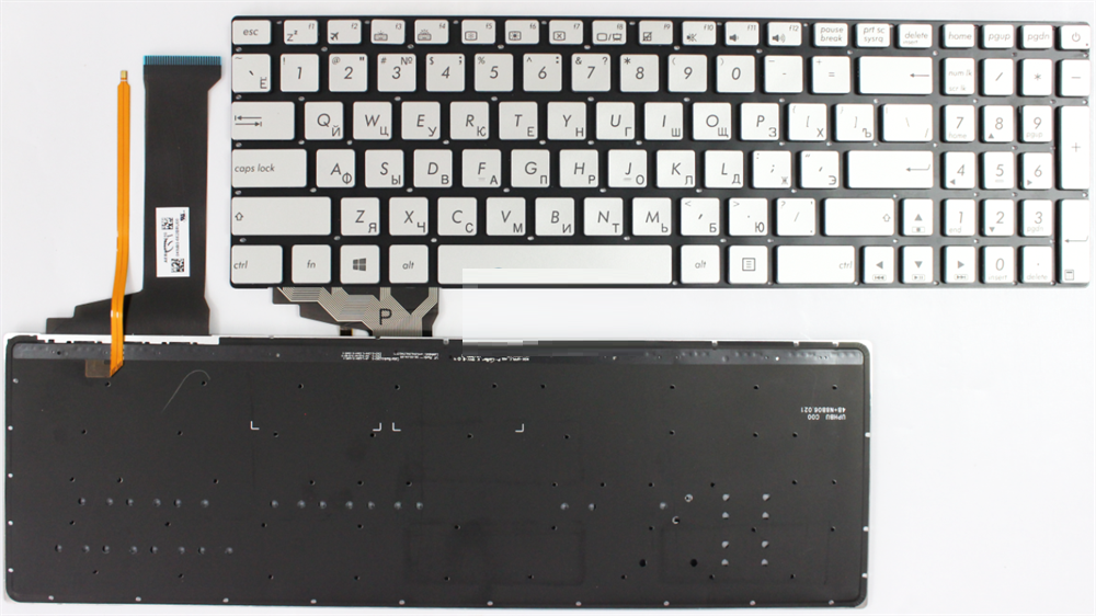 Клавиатура Asus N551, N751, G551, G771 серебряная, без рамки, с подсветкой  