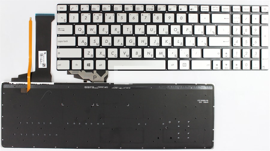 Клавиатура для ноутбука Asus N551, N751, G551, G771 серебряная, без рамки, с подсветкой