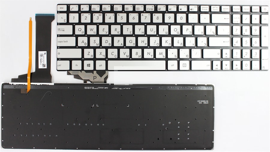 Клавиатура для ноутбука Asus N551, N751, G551, G771 серебряная, без рамки, с подсветкой