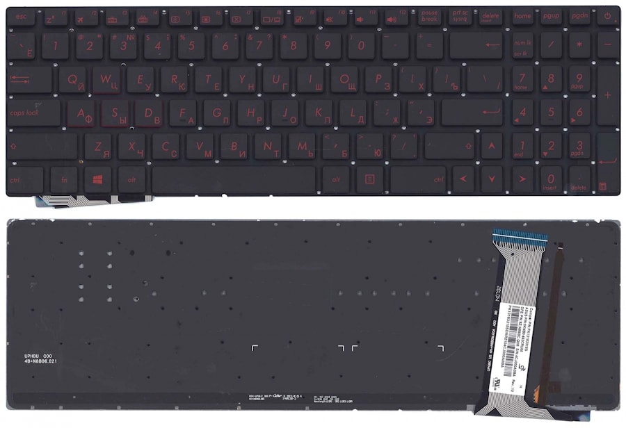 Клавиатура для ноутбука Asus N551, N751, G551, G771 черная, без рамки, с подсветкой