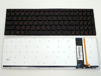 Клавиатура Asus N56, N56V, N76, N76V плоский Enter, черная, с подсветкой