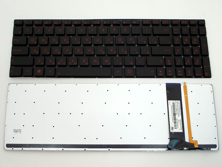 Клавиатура для ноутбука Asus N56, N56V, N76, N76V плоский Enter, черная, с подсветкой