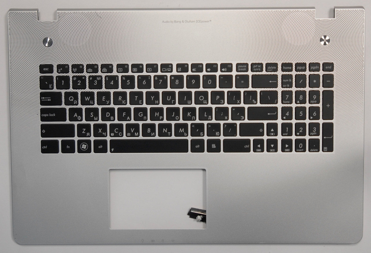 Клавиатура для ноутбука Asus N76Vb, N76Vm, N76Vz, N76Vj серебряная, с верхней панелью, с подсветкой  