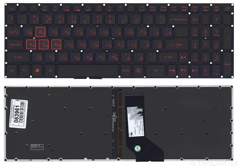Клавиатура для ноутбука Acer Aspire VX5-591G, VX5-591, VX15, VN7-593, AN515-51, AN515-52, AN515-53 черная, кнопки красные, с подсветкой