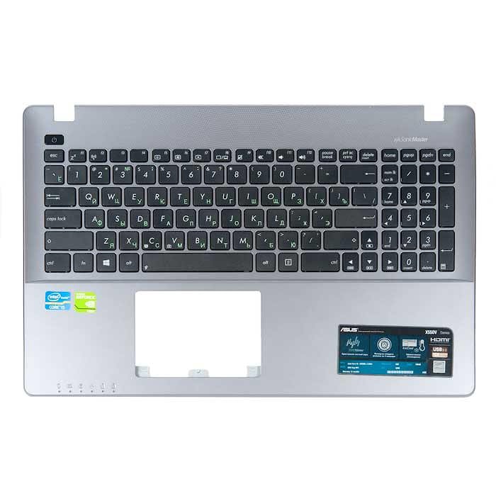 Клавиатура для ноутбука Asus X550, X550VA, X550EA, K550CC, F550CC, P550CA, R510C черная, верхняя панель в сборе (голубая)