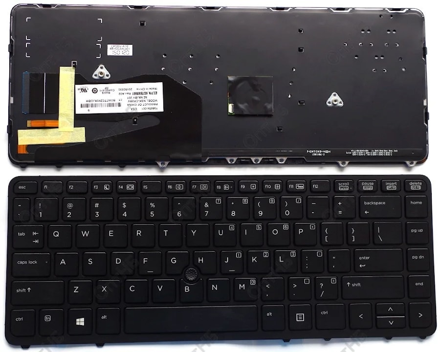 Клавиатура для ноутбука HP EliteBook 740 G1, 750 G1, 840 G1, 840 G2, 850 G1, 850 G2, ZBook 14 G2 черная, рамка черная, с подсветкой