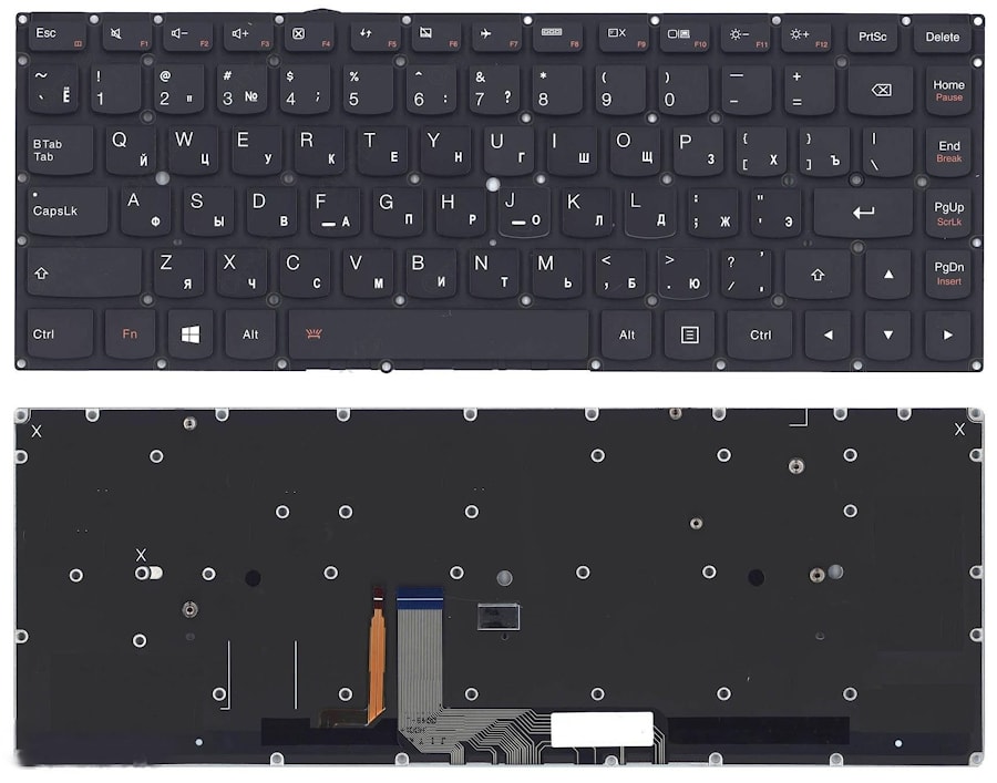 Клавиатура для ноутбука Lenovo IdeaPad Yoga 4 pro, 900, 900-13ISK, 900S-13ISK2 черная, с подсветкой