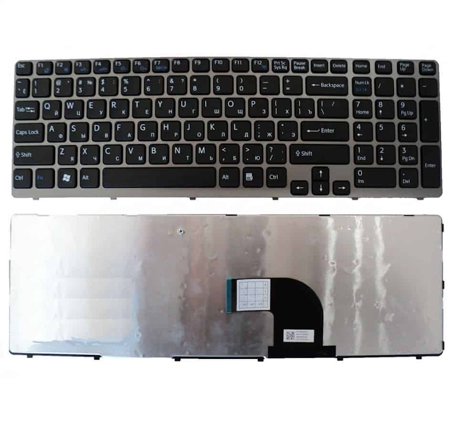Клавиатура для ноутбука Sony Vaio SVE1511, SVE1511S9R, SVE1511X1R, SVE1511V1R, SVE1511T1R, SVE1511N1R, SVE1511C1R, SVE1511B1R черная, рамка серая