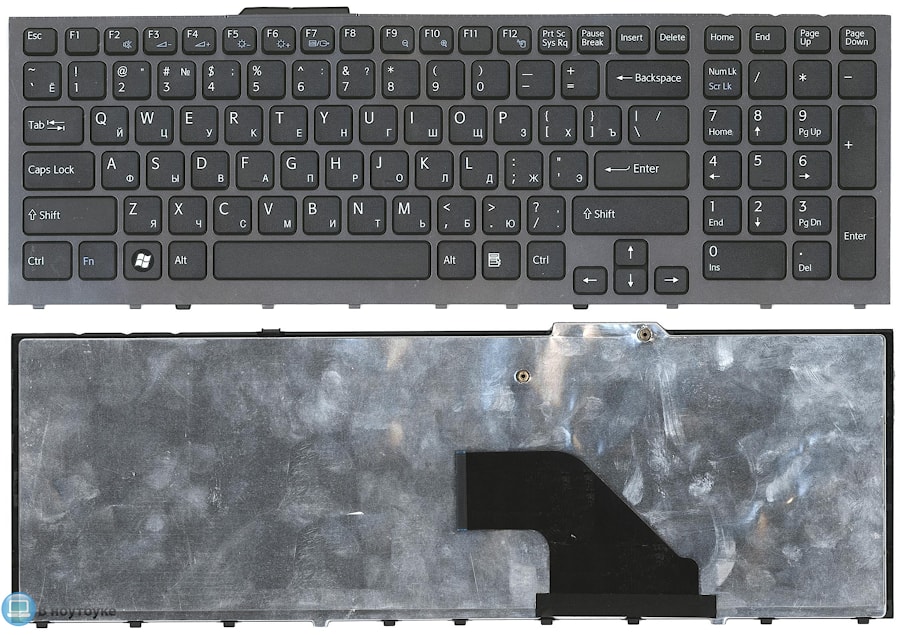 Клавиатура для ноутбука Sony Vaio VPC-F11 черная, с серой рамкой