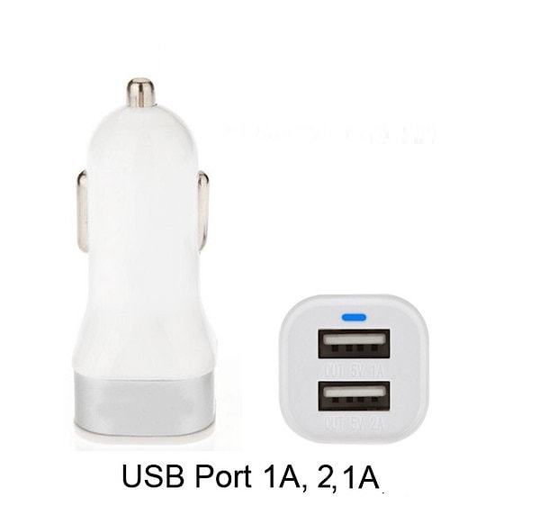 Зарядное устройство авто универсальное USB 5V 1.0A/2.1A белый